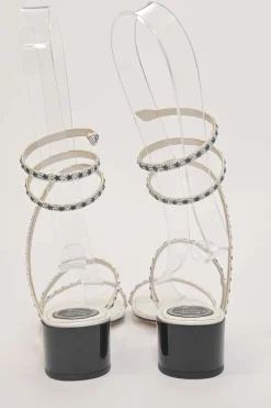 Crystal-embellished leather round-toe Cleo Stelina block heel sandals with fixed coiled straps