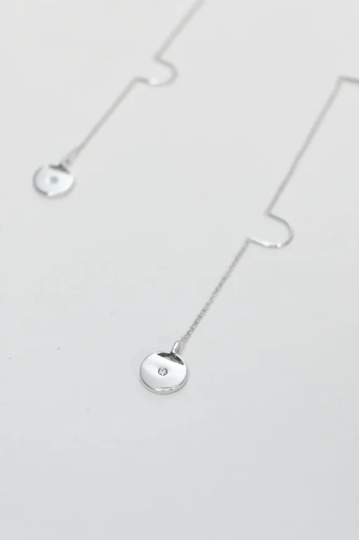 Crystal-embellished rhodium-plated sterling silver Ginger disc chain threader earrings