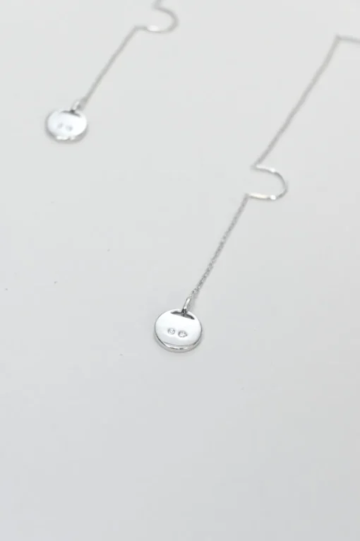 Crystal-embellished rhodium-plated sterling silver Ginger disc chain threader earrings