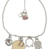 Crystal-embellished silver-tone metallic tulip adjustable charm bracelet with lobster clasp closure