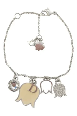 Crystal-embellished silver-tone metallic tulip adjustable charm bracelet with lobster clasp closure