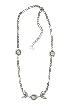 Crystal-embellished silver-finish metal floral station necklace with lobster clasp closure