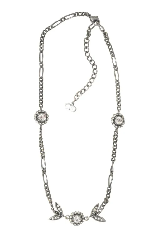 Crystal-embellished silver-finish metal floral station necklace with lobster clasp closure