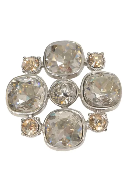 Crystal-embellished silver-tone metal Coco Mark brooch
