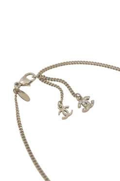 Crystal-embellished silver-finish metal and resin faux pearl Coco Mark drop pendant necklace
