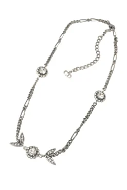 Crystal-embellished silver-finish metal floral station necklace with lobster clasp closure