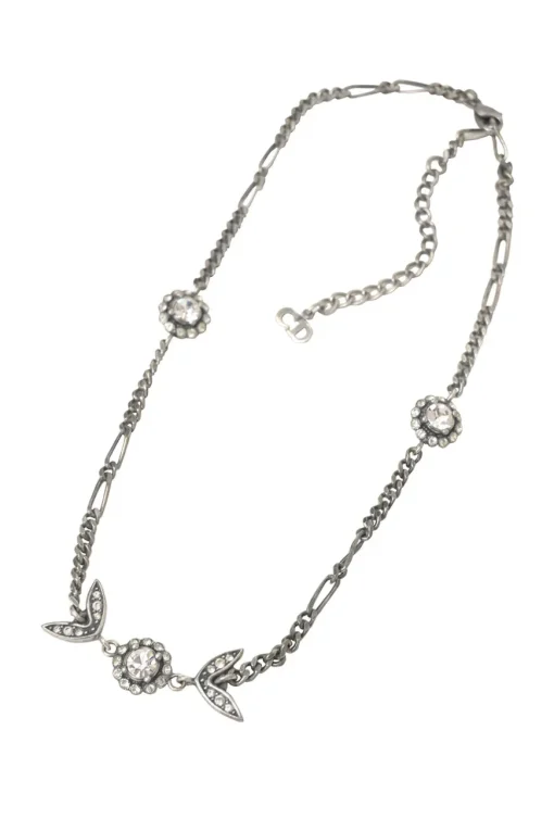 Crystal-embellished silver-finish metal floral station necklace with lobster clasp closure