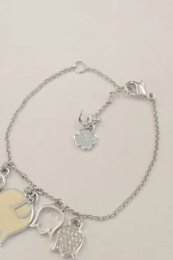 Crystal-embellished silver-tone metallic tulip adjustable charm bracelet with lobster clasp closure