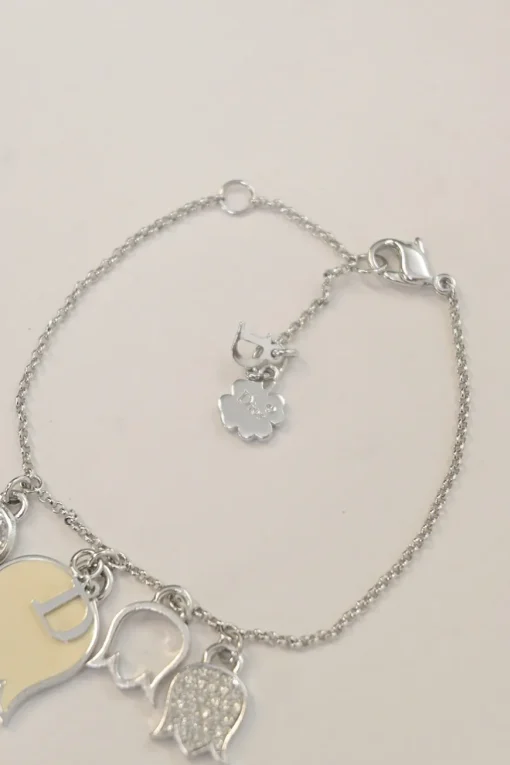 Crystal-embellished silver-tone metallic tulip adjustable charm bracelet with lobster clasp closure