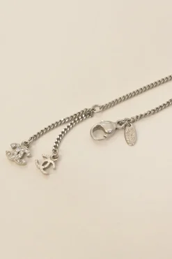 Crystal-embellished silver-finish metal and resin faux pearl Coco Mark drop pendant necklace