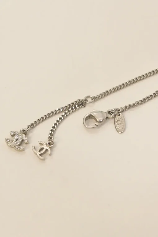 Crystal-embellished silver-finish metal and resin faux pearl Coco Mark drop pendant necklace