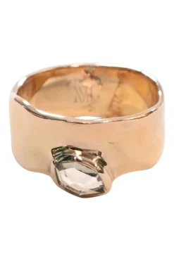 18ct rose gold vermeil on hammered sterling silver Siren wide band with pavé-set natural white topaz