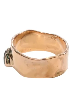 18ct rose gold vermeil on hammered sterling silver Siren wide band with pavé-set natural white topaz