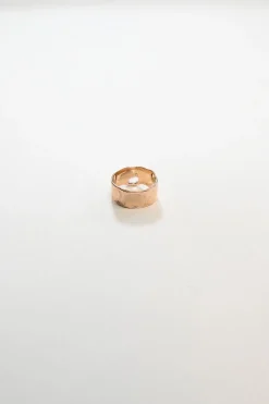 18ct rose gold vermeil on hammered sterling silver Siren wide band with pavé-set natural white topaz
