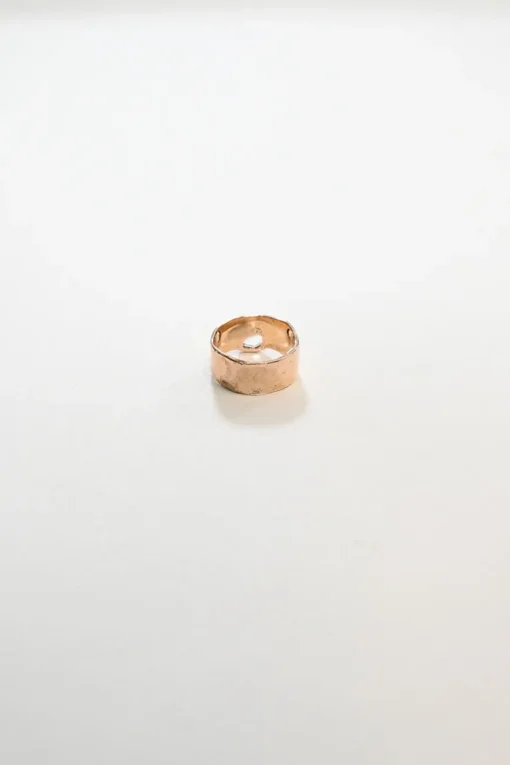 18ct rose gold vermeil on hammered sterling silver Siren wide band with pavé-set natural white topaz