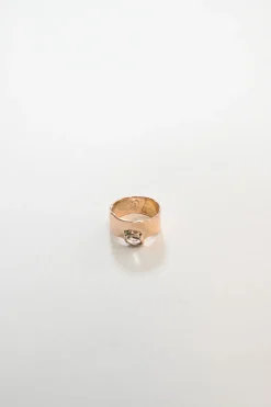 18ct rose gold vermeil on hammered sterling silver Siren wide band with pavé-set natural white topaz