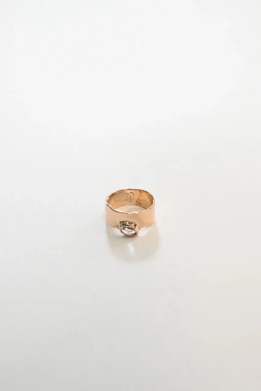 18ct rose gold vermeil on hammered sterling silver Siren wide band with pavé-set natural white topaz