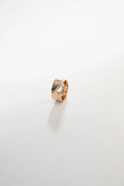 18ct rose gold vermeil on hammered sterling silver Siren wide band with pavé-set natural white topaz
