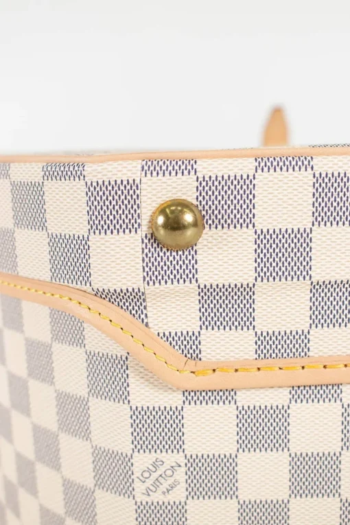 Damier Azur canvas Boite Chapeaux Hat Box 40 with natural cowhide leather, adjustable top handle and polished brass hardware.