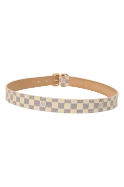 Damier azure coated canvas and leather buckle belt with gold-finish hardware
