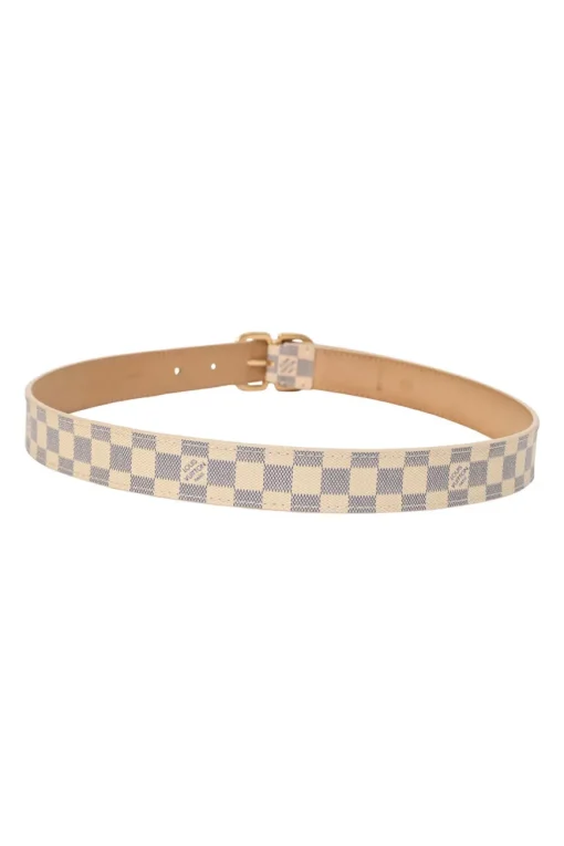 Damier azure coated canvas and leather buckle belt with gold-finish hardware