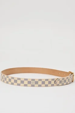 Damier azure coated canvas and leather buckle belt with gold-finish hardware