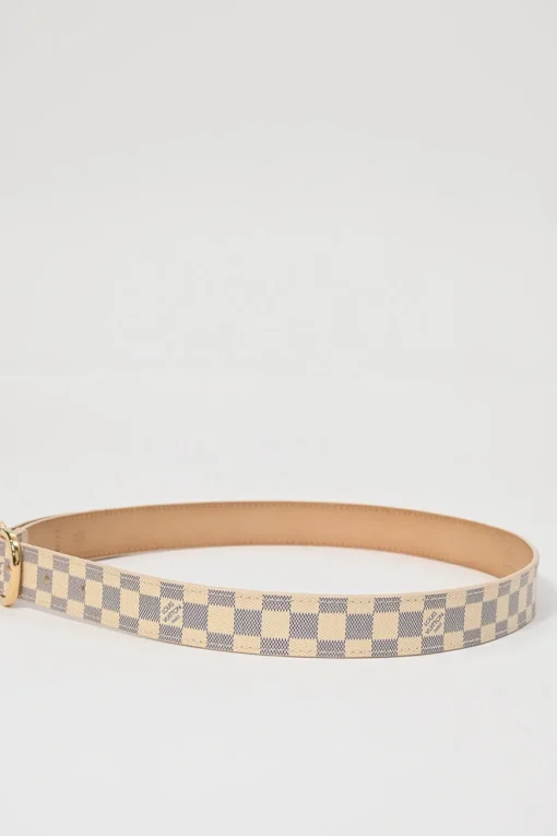Damier azure coated canvas and leather buckle belt with gold-finish hardware