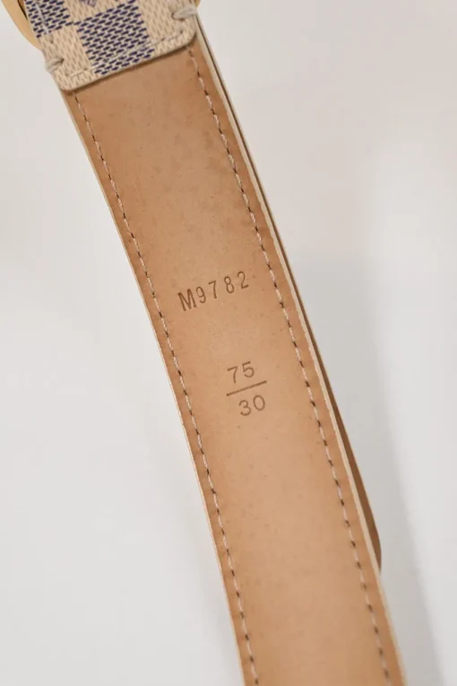 Damier azure coated canvas and leather buckle belt with gold-finish hardware