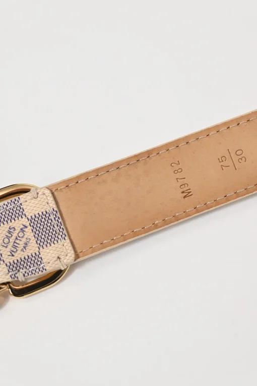 Damier azure coated canvas and leather buckle belt with gold-finish hardware