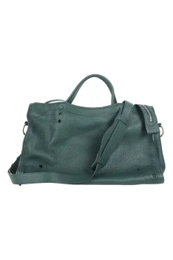 Dark Green Leather Black Out City Bag with shoulder strap