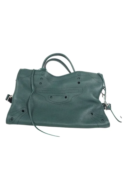 Dark Green Leather Black Out City Bag with shoulder strap