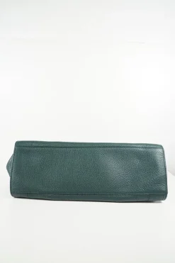 Dark Green Leather Black Out City Bag with shoulder strap