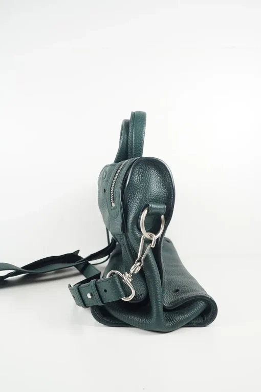 Dark Green Leather Black Out City Bag with shoulder strap