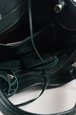 Dark Green Leather Black Out City Bag with shoulder strap
