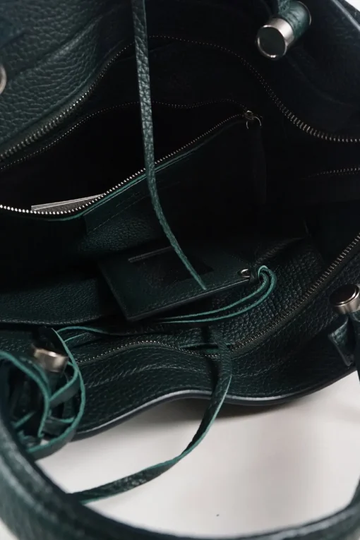 Dark Green Leather Black Out City Bag with shoulder strap