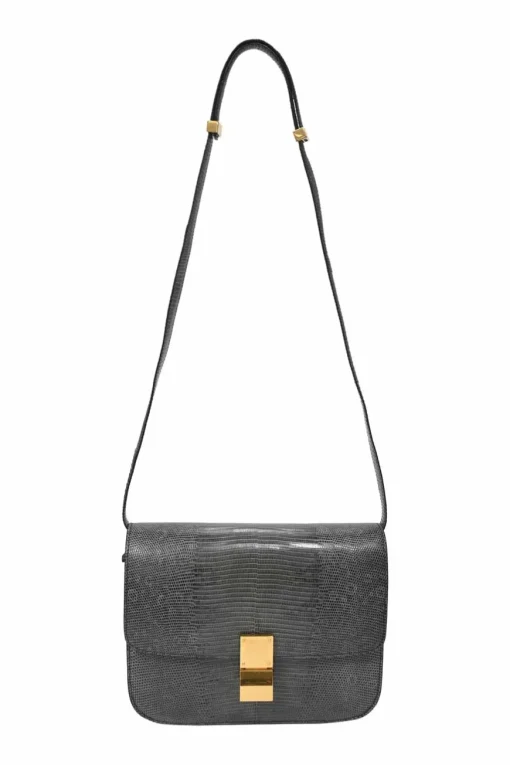 Dark grey lizard skin Medium Classic Box Bag with gold-tone hardware