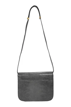 Dark grey lizard skin Medium Classic Box Bag with gold-tone hardware