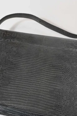 Dark grey lizard skin Medium Classic Box Bag with gold-tone hardware