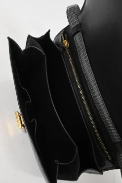 Dark grey lizard skin Medium Classic Box Bag with gold-tone hardware