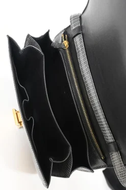 Dark grey lizard skin Medium Classic Box Bag with gold-tone hardware