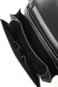 Dark grey lizard skin Medium Classic Box Bag with gold-tone hardware