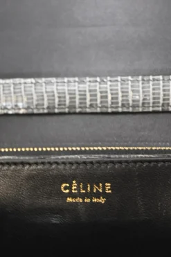 Dark grey lizard skin Medium Classic Box Bag with gold-tone hardware