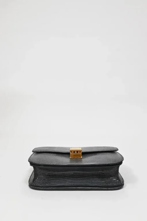 Dark grey lizard skin Medium Classic Box Bag with gold-tone hardware