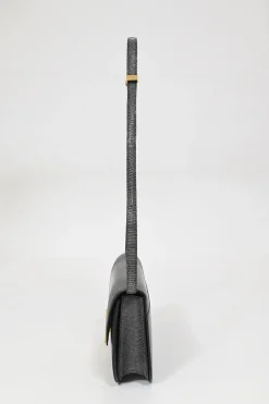 Dark grey lizard skin Medium Classic Box Bag with gold-tone hardware