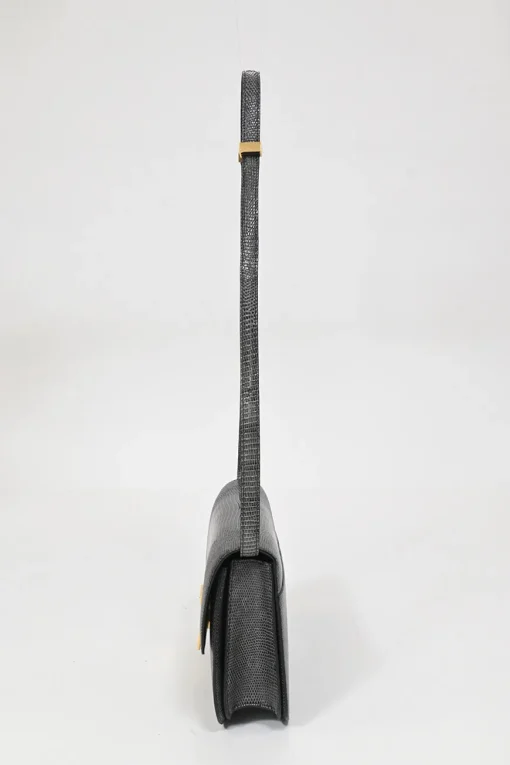 Dark grey lizard skin Medium Classic Box Bag with gold-tone hardware