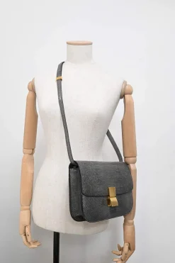 Dark grey lizard skin Medium Classic Box Bag with gold-tone hardware