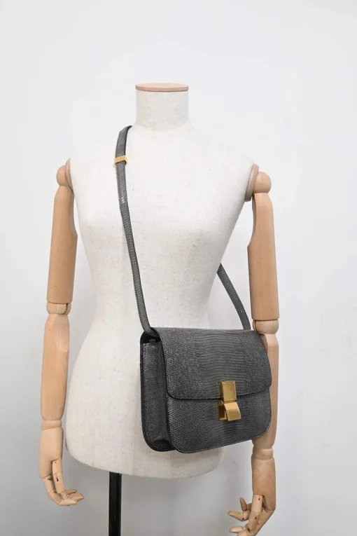 Dark grey lizard skin Medium Classic Box Bag with gold-tone hardware