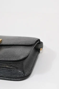 Dark grey lizard skin Medium Classic Box Bag with gold-tone hardware