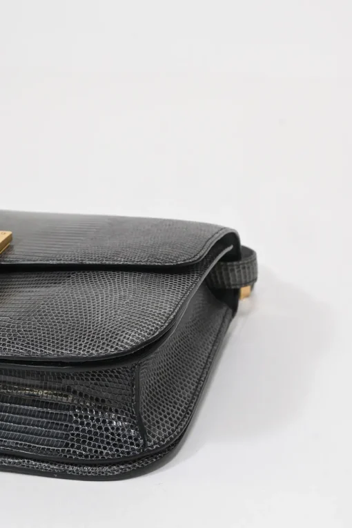 Dark grey lizard skin Medium Classic Box Bag with gold-tone hardware