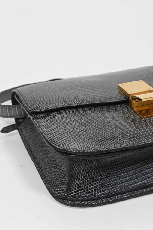Dark grey lizard skin Medium Classic Box Bag with gold-tone hardware